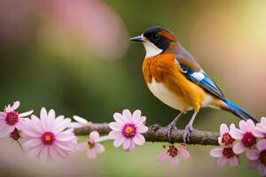 photo wallpaper the sky, flowers, birds, spring, the bird, spring, the bird,. AI-Generated