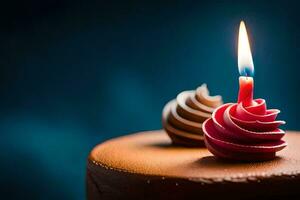 a chocolate cake with a single candle on top. AI-Generated photo