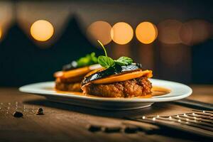 un plato de comida con carne y vegetales. generado por ai foto