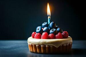 un cumpleaños pastel con un vela en cima. generado por ai foto