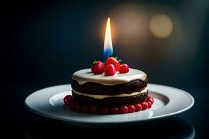 a small cake with a candle on top. AI-Generated photo