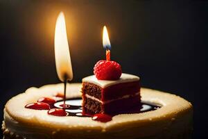 a birthday cake with two candles. AI-Generated photo