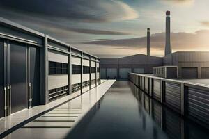 a factory building with a large warehouse and a large factory. AI-Generated photo