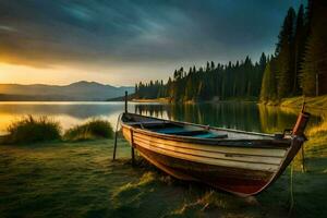 un barco en el lago. generado por ai foto