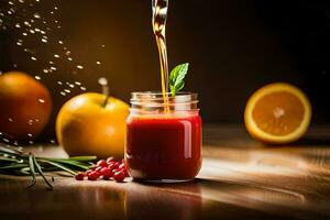 a glass of juice with oranges and spices. AI-Generated photo