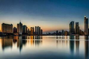 the city skyline at sunset in dubai. AI-Generated photo