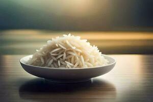 a bowl of rice on a table. AI-Generated photo