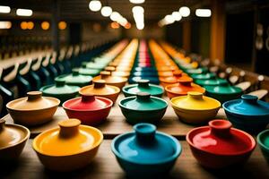 colorful bowls on a table in a restaurant. AI-Generated photo