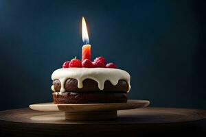 a chocolate cake with a single candle on top. AI-Generated photo