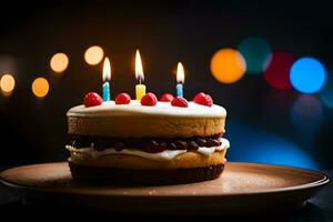 a birthday cake with candles on it. AI-Generated photo