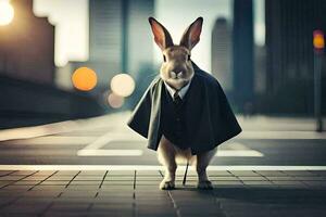 a rabbit dressed in a suit and tie. AI-Generated photo