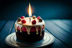 a birthday cake with a candle on top. AI-Generated photo