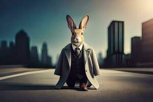 a rabbit dressed in a suit and tie. AI-Generated photo