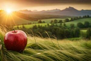 apple in the field. AI-Generated photo