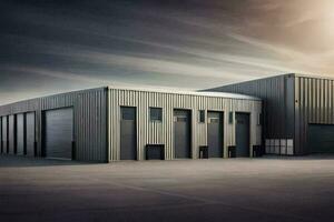 a large industrial building with two garage doors. AI-Generated photo