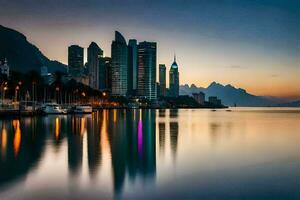 the city skyline at dusk in porto carlos, portugal. AI-Generated photo