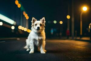 foto fondo de pantalla perro, el ciudad, noche, el calle, el ciudad, el calle, el. generado por ai