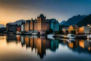 the beautiful city of norway at sunset. AI-Generated photo