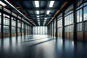 an empty warehouse with lots of windows. AI-Generated photo