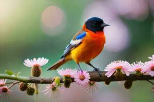 photo wallpaper bird, the flowers, the bird, the flowers, the bird, the flowers,. AI-Generated