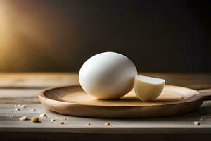 an egg on a wooden cutting board. AI-Generated photo