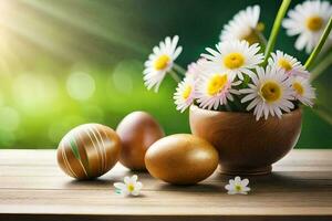 Pascua de Resurrección huevos en un florero. generado por ai foto