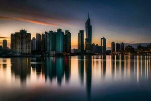 the city skyline at sunset in dubai. AI-Generated photo