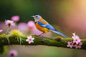 photo wallpaper the sky, bird, flowers, spring, the bird, spring, the bird,. AI-Generated