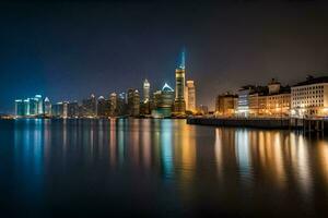 the city skyline at night in shanghai. AI-Generated photo