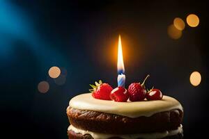 a birthday cake with a single candle. AI-Generated photo