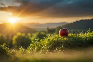the apple in the sunset. AI-Generated photo
