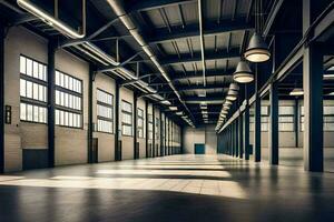 an empty warehouse with lots of windows. AI-Generated photo