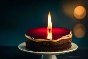 a chocolate cake with a candle on top. AI-Generated photo