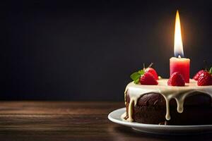 a chocolate cake with a single candle on top. AI-Generated photo