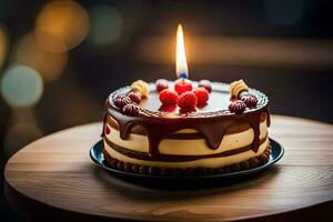 a birthday cake with a candle on top. AI-Generated photo