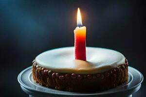 a single candle is lit on a cake. AI-Generated photo