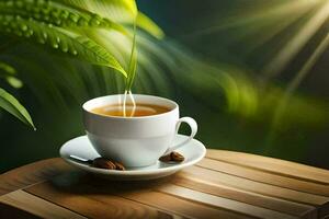 a cup of coffee with a green background. AI-Generated photo
