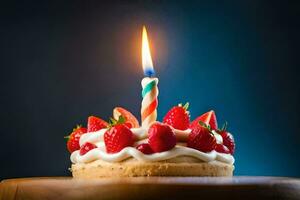 cumpleaños pastel con un soltero vela en cima. generado por ai foto