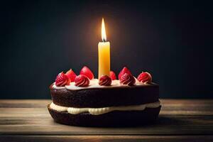 a chocolate cake with a single candle on top. AI-Generated photo