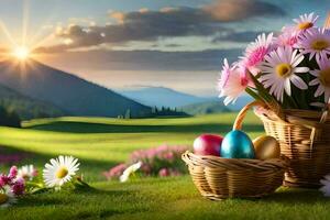 easter flowers in the field. AI-Generated photo
