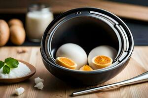 eggs in a bowl with salt and sugar. AI-Generated photo