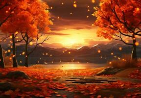 el más hermosa rojo otoño bosque en el mundo y otoño antecedentes foto