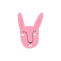 Pink bizarre illustration of bunny with stupid face. Cartoon comic character doodle style illustration png