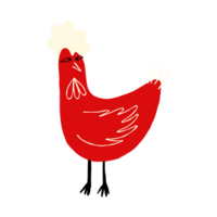 vreemd rood kip met dom gezicht. schattig grappig karakter vogel hand- getrokken illustratie png