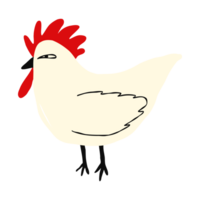 strange bizarre chicken with sarcastic face. Cute comic character bird hand drawn illustration png