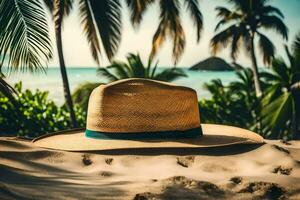 a straw hat on the beach. AI-Generated photo