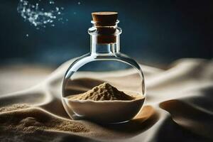 a bottle filled with sand and sand. AI-Generated photo