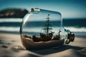 a ship in a bottle on the beach. AI-Generated photo