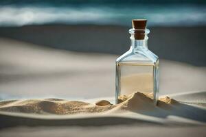 mensaje en un botella en el playa. generado por ai foto