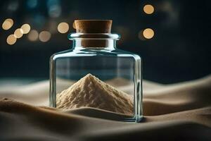 a bottle filled with sand and a small amount of sand. AI-Generated photo